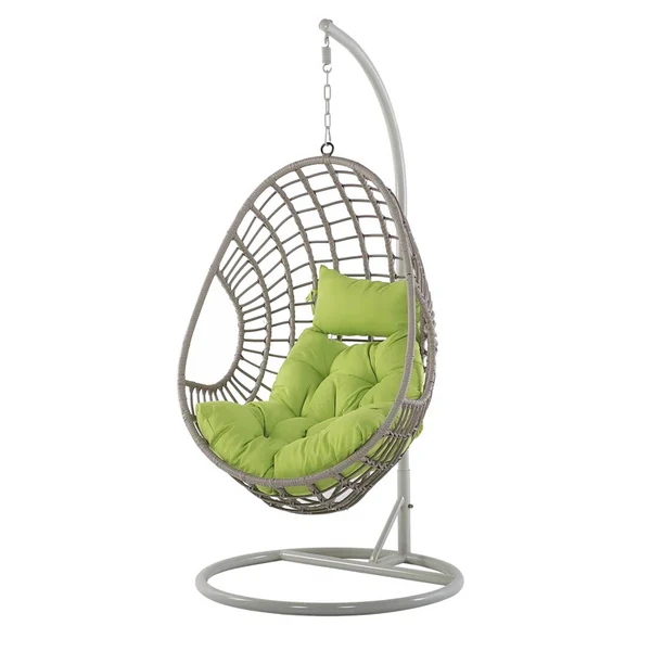 Indoor Hanging Egg Chair with Stand – Green Cushion