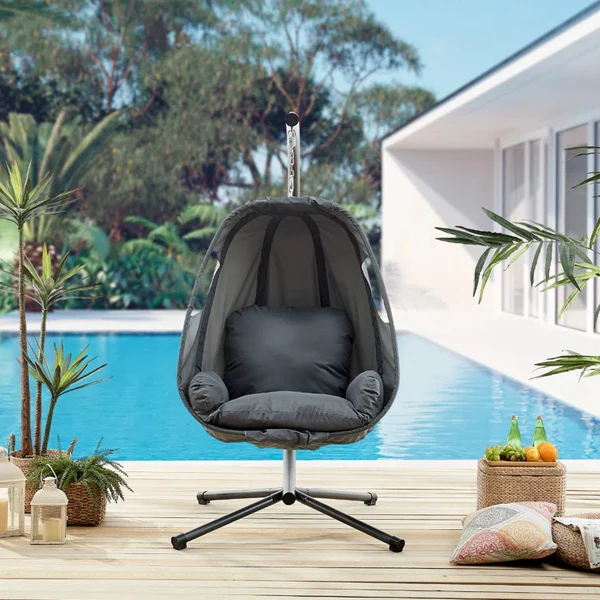 Indoor/Outdoor Egg Chair with Stand and Quick-Dry Cushions