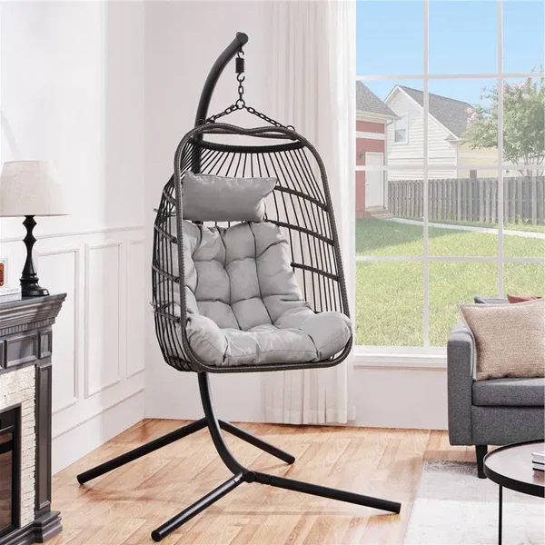 Rattan Egg Chair Hanging Nest with Cushions & Stand – 159kg Capacity