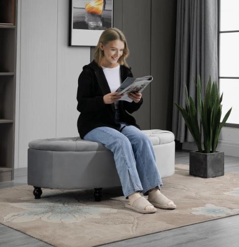 Attalla 120cm Wide Tufted Round Solid Colour Standard Ottoman with Storage - Image 2
