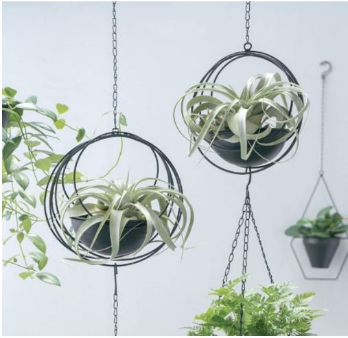 RISEON Boho Gold Metal Plant Hanger,Metal Geometric Hanging Planter, Modern Planter, Mid Century Air Plant Holder Stand, Minimalist Planter for Indoor Outdoor Home Wedding Decor (Black) - Image 2