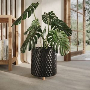 Mid Century Modern Indoor Metal Pot Planter With Peg Base