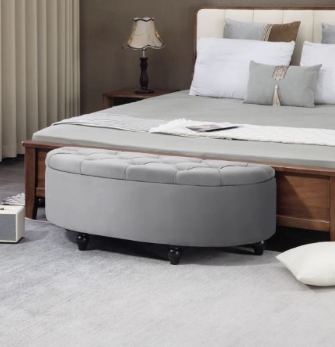 Attalla 120cm Wide Tufted Round Solid Colour Standard Ottoman with Storage - Image 3