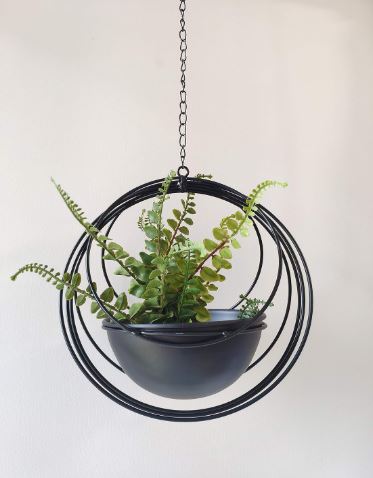 RISEON Boho Gold Metal Plant Hanger,Metal Geometric Hanging Planter, Modern Planter, Mid Century Air Plant Holder Stand, Minimalist Planter for Indoor Outdoor Home Wedding Decor (Black) - Image 9