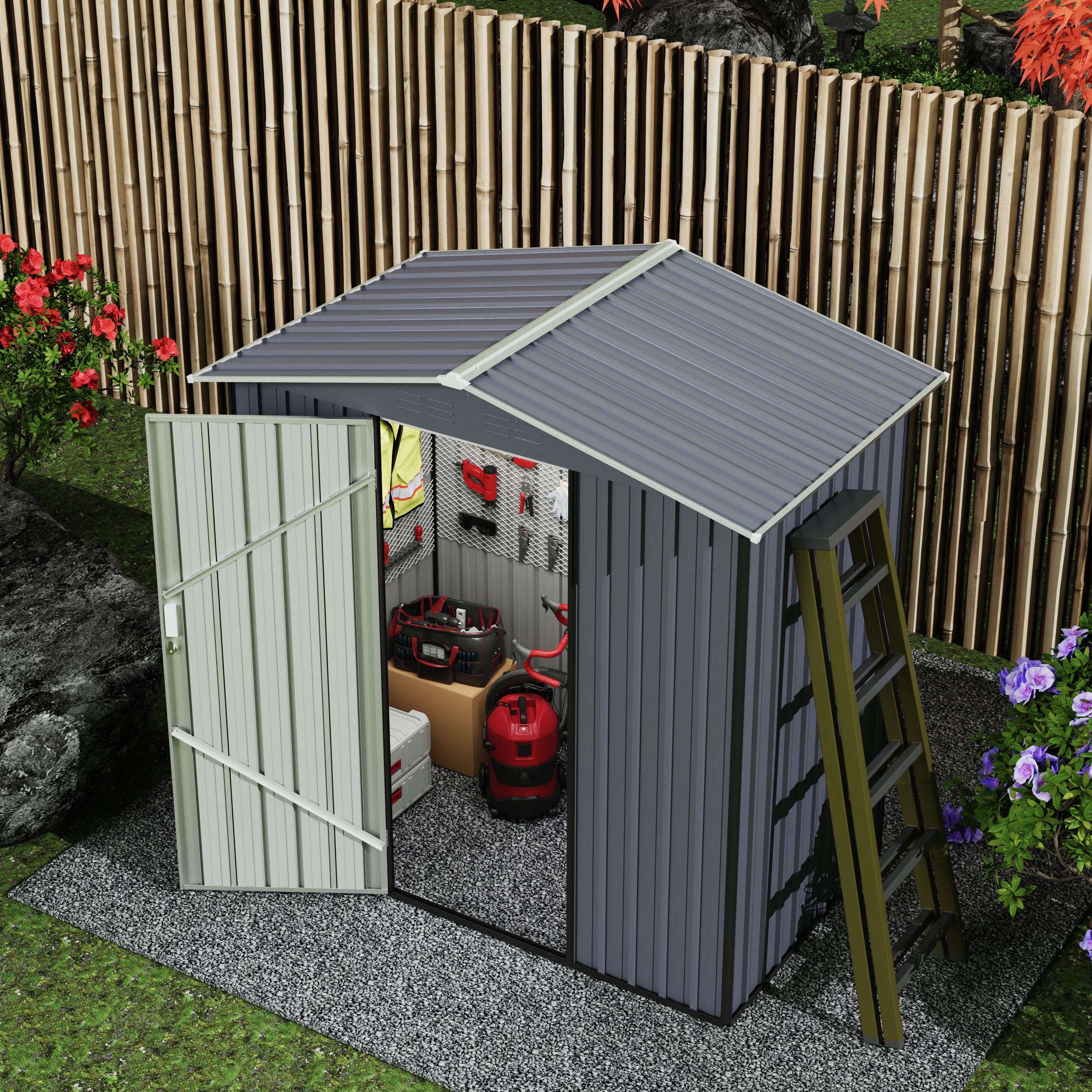 Elegant Outdoor Prefabricated Metal Storage Garden Sheds Eco-Friendly and Rot-Proof with Double Sliding Doors Easy Assembly - Image 2