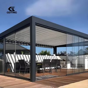 Pergola Adjustable Louvered Roof Waterproof Garden Motorized Pavilion & Gazebo Rotated Aluminum Luxury Customized Outdoor